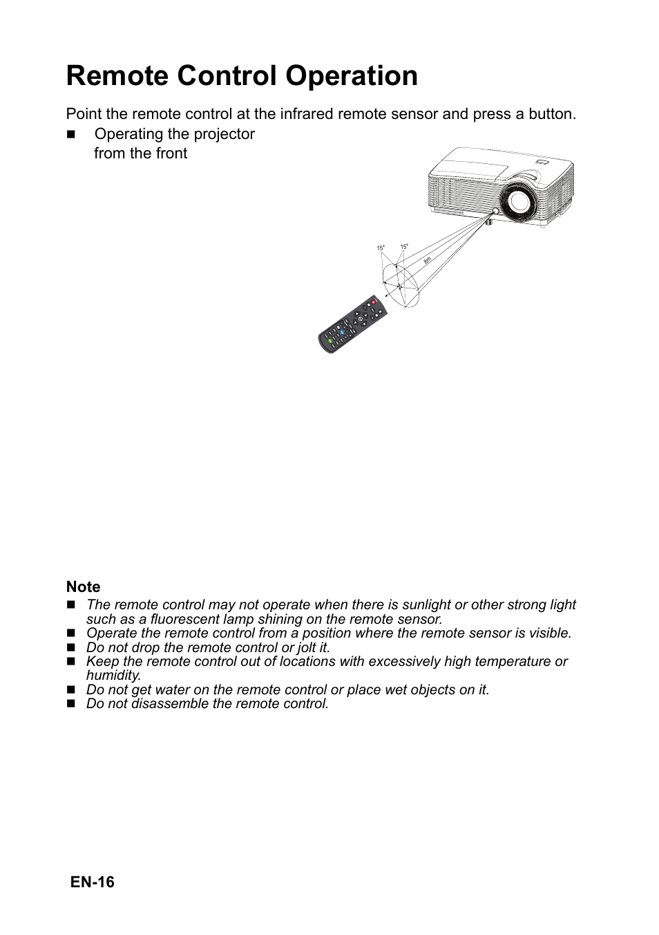 Remote control operation | Optoma S310 User Manual | Page 16 / 70