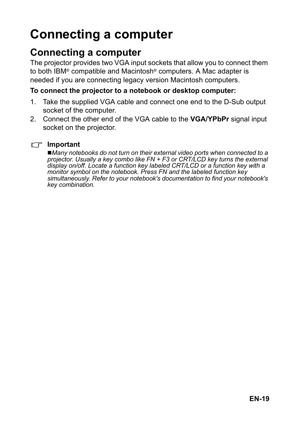 Connecting a computer | Optoma S310 User Manual | Page 19 / 70
