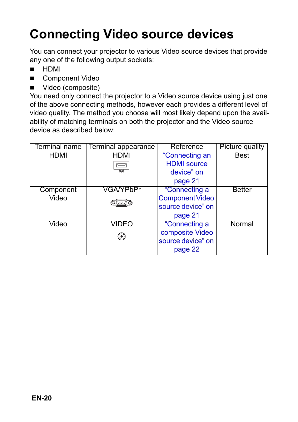 Connecting video source devices | Optoma S310 User Manual | Page 20 / 70