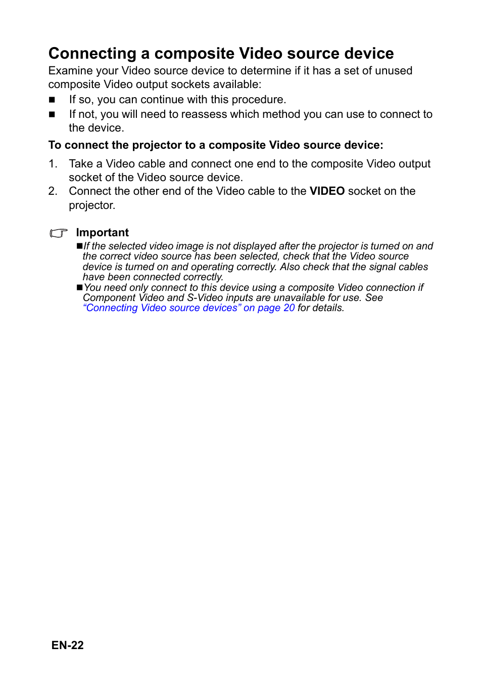 Connecting a, Composite video, Source device” on | Connecting a composite video source device | Optoma S310 User Manual | Page 22 / 70