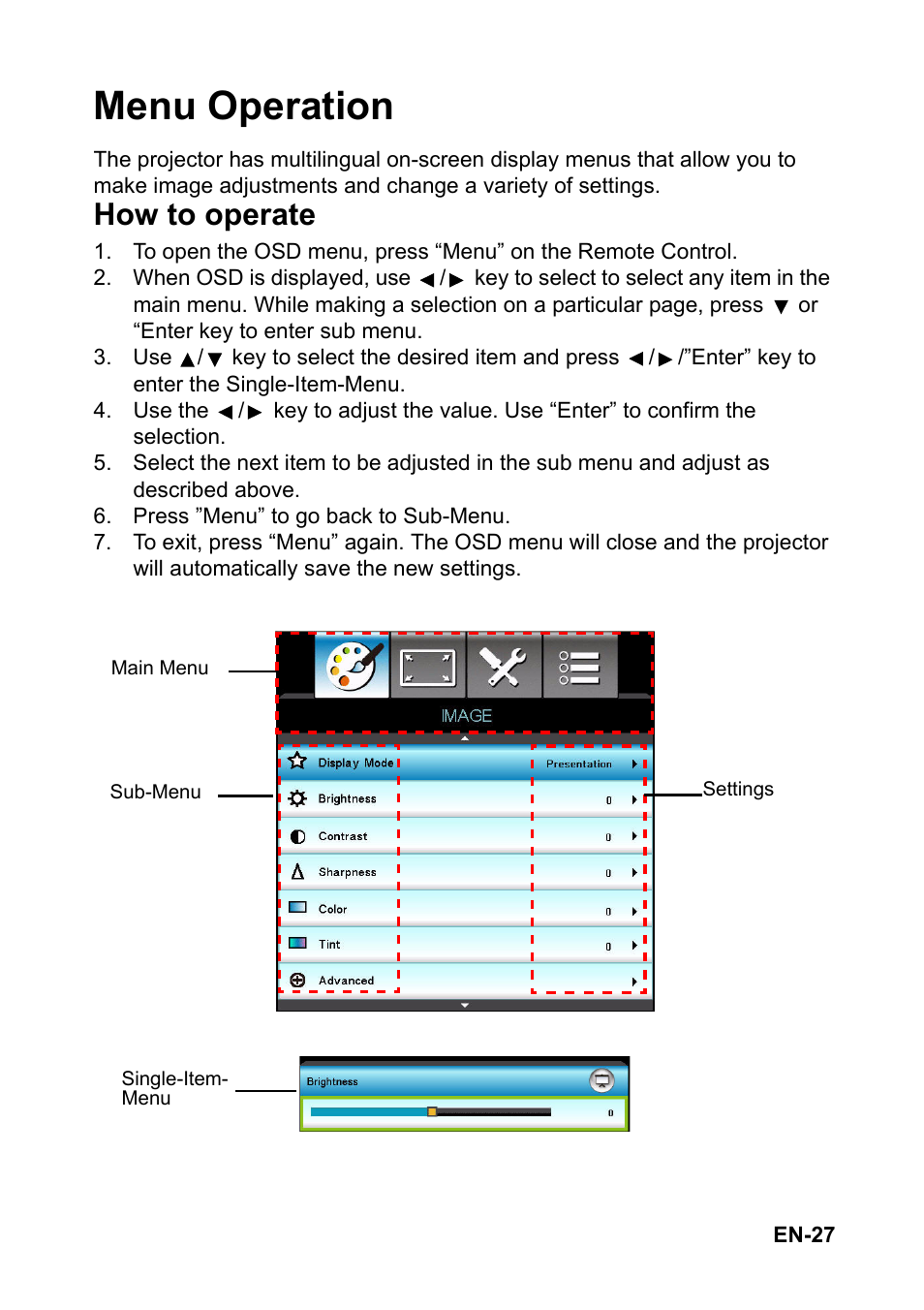 Menu operation, How to operate | Optoma S310 User Manual | Page 27 / 70