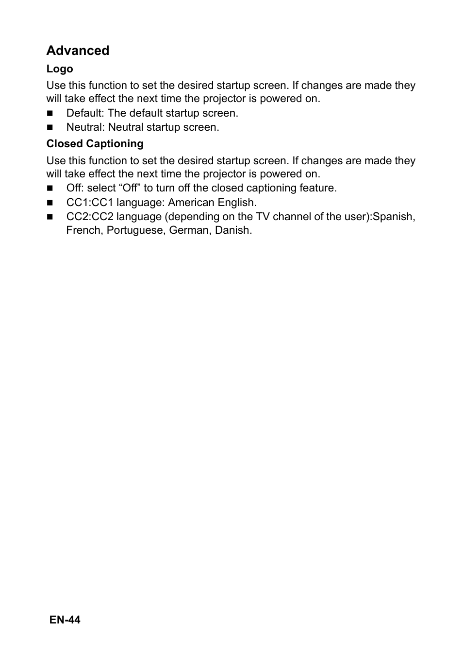 Advanced | Optoma S310 User Manual | Page 44 / 70