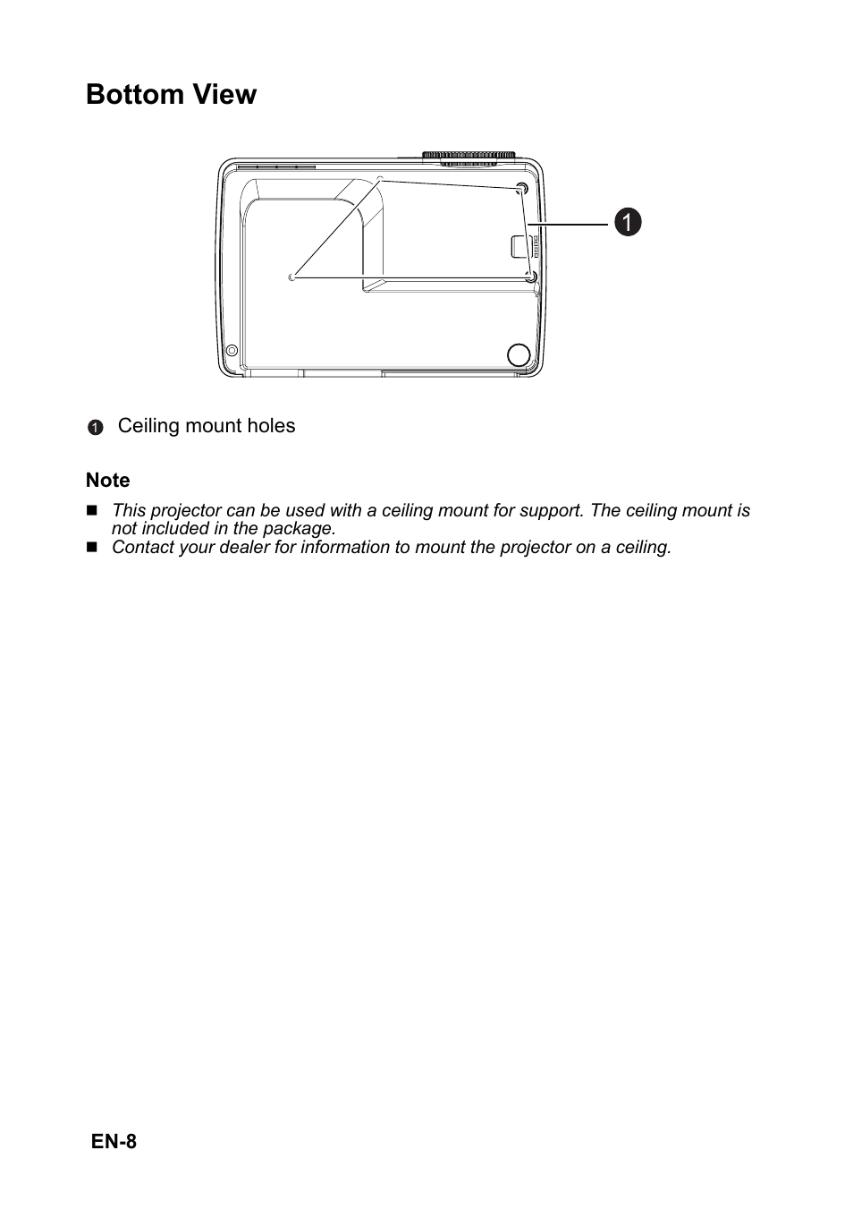 Bottom view | Optoma S310 User Manual | Page 8 / 70