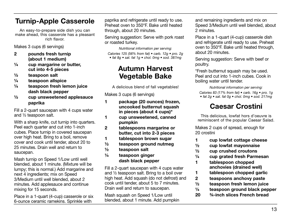 Turnip-apple casserole, Autumn harvest vegetable bake, Caesar crostini | Cuisinart SmartPower HTM-5CH User Manual | Page 13 / 21