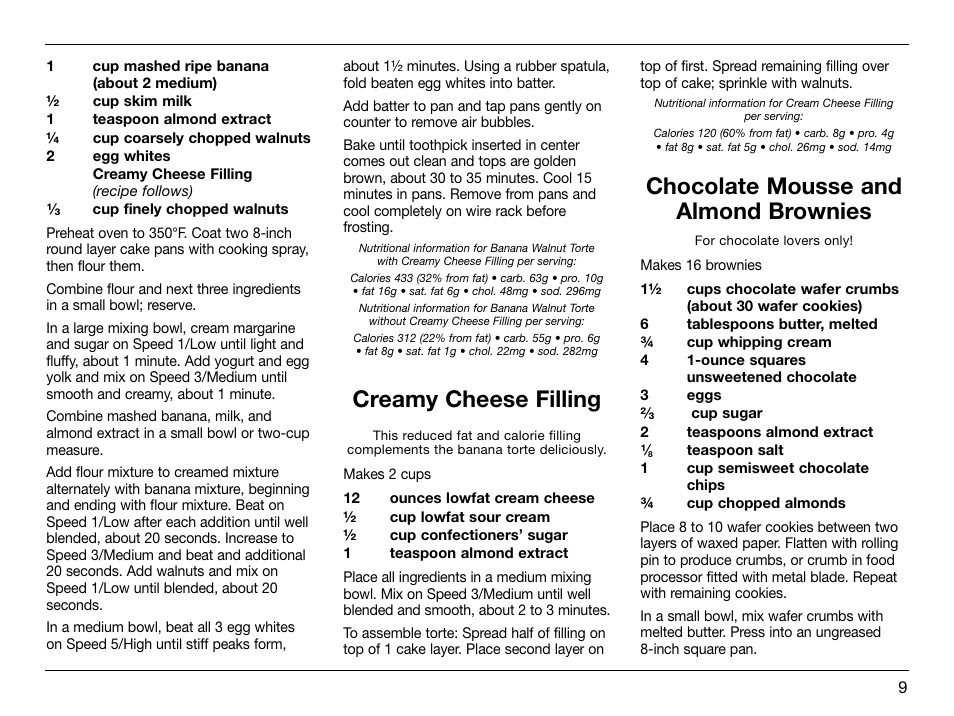 Creamy cheese filling, Chocolate mousse and almond brownies | Cuisinart SmartPower HTM-5CH User Manual | Page 9 / 21