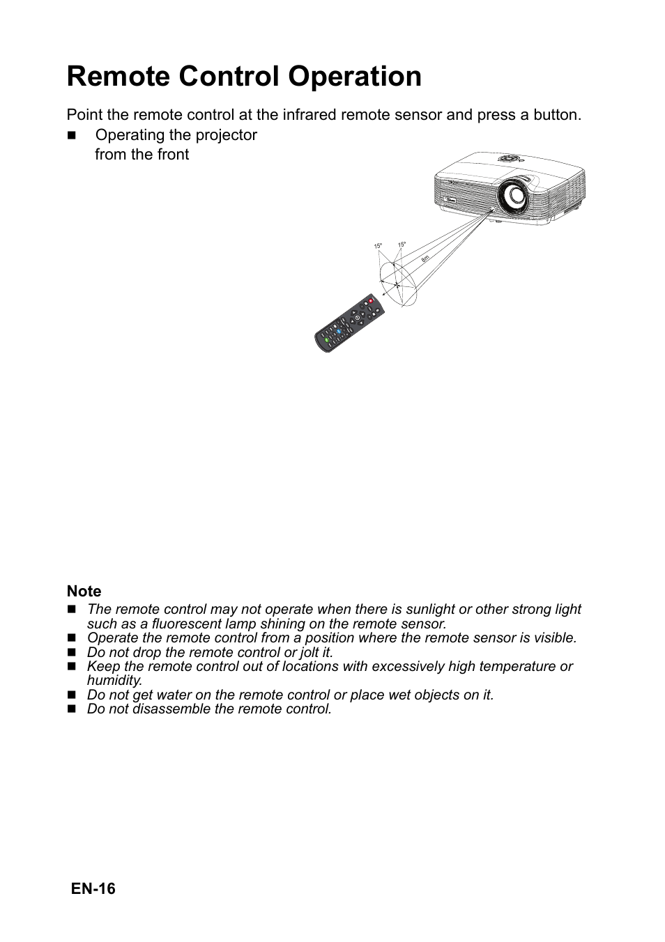 Remote control operation | Optoma S313 User Manual | Page 16 / 67