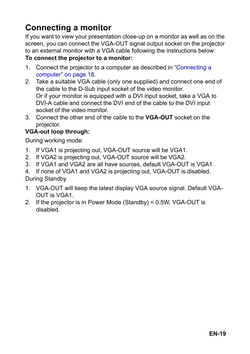 Connecting a monitor | Optoma S313 User Manual | Page 19 / 67