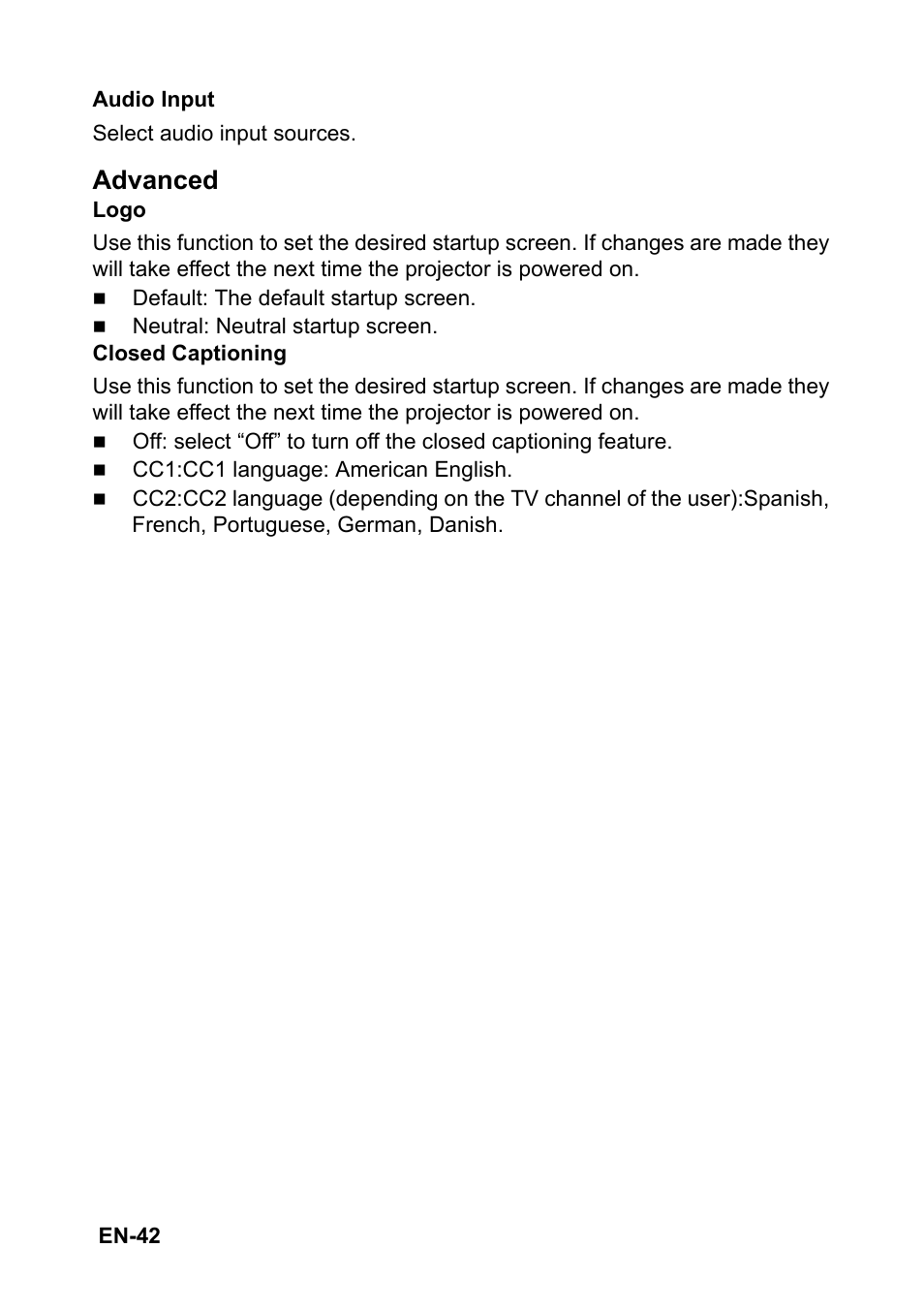 Advanced | Optoma S313 User Manual | Page 42 / 67