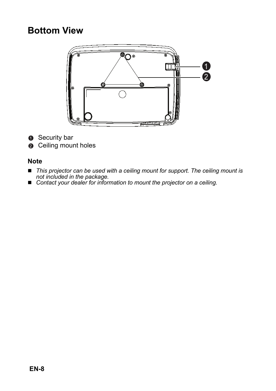 Bottom view | Optoma S313 User Manual | Page 8 / 67