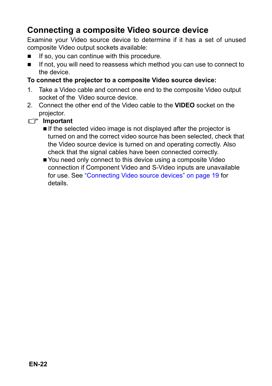 Connecting a, Composite video, Source device” on | Connecting a composite video source device | Optoma FX5200 User Manual | Page 22 / 59
