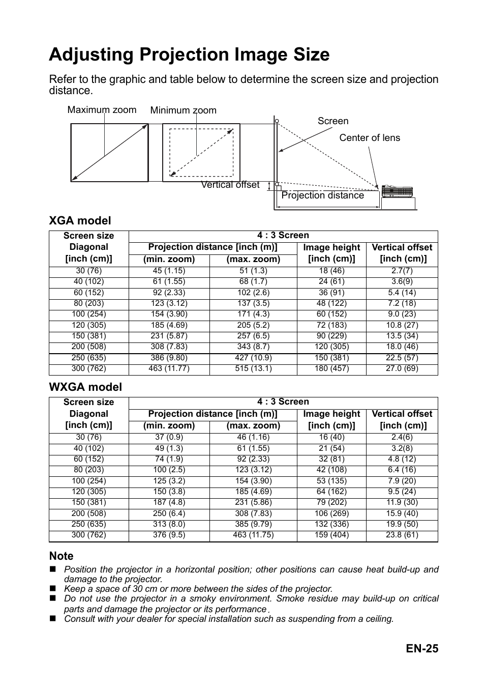 Adjusting projection image size, En-25 | Optoma FX5200 User Manual | Page 25 / 59
