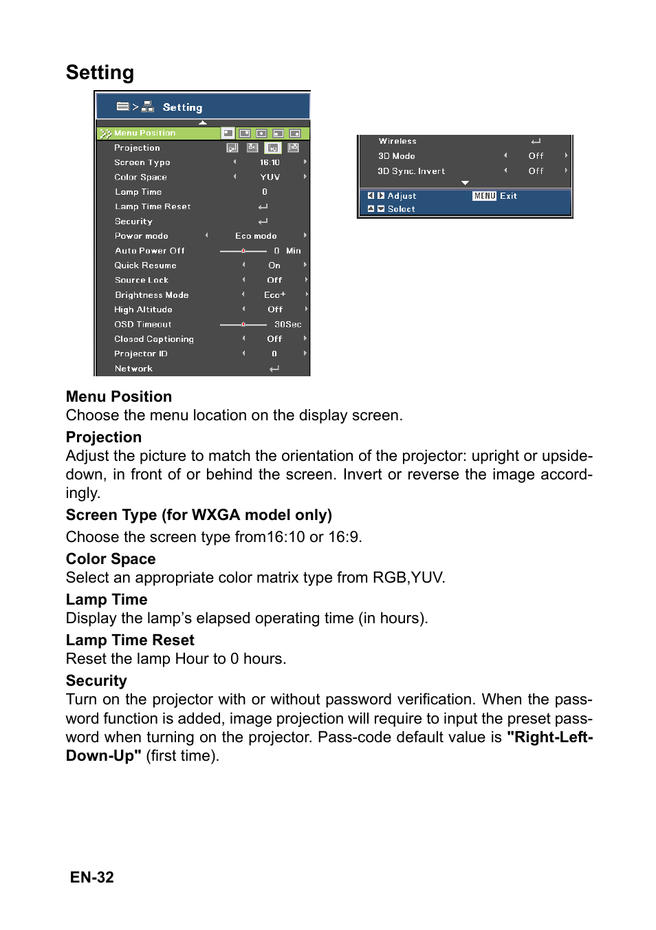 Setting | Optoma FX5200 User Manual | Page 32 / 59