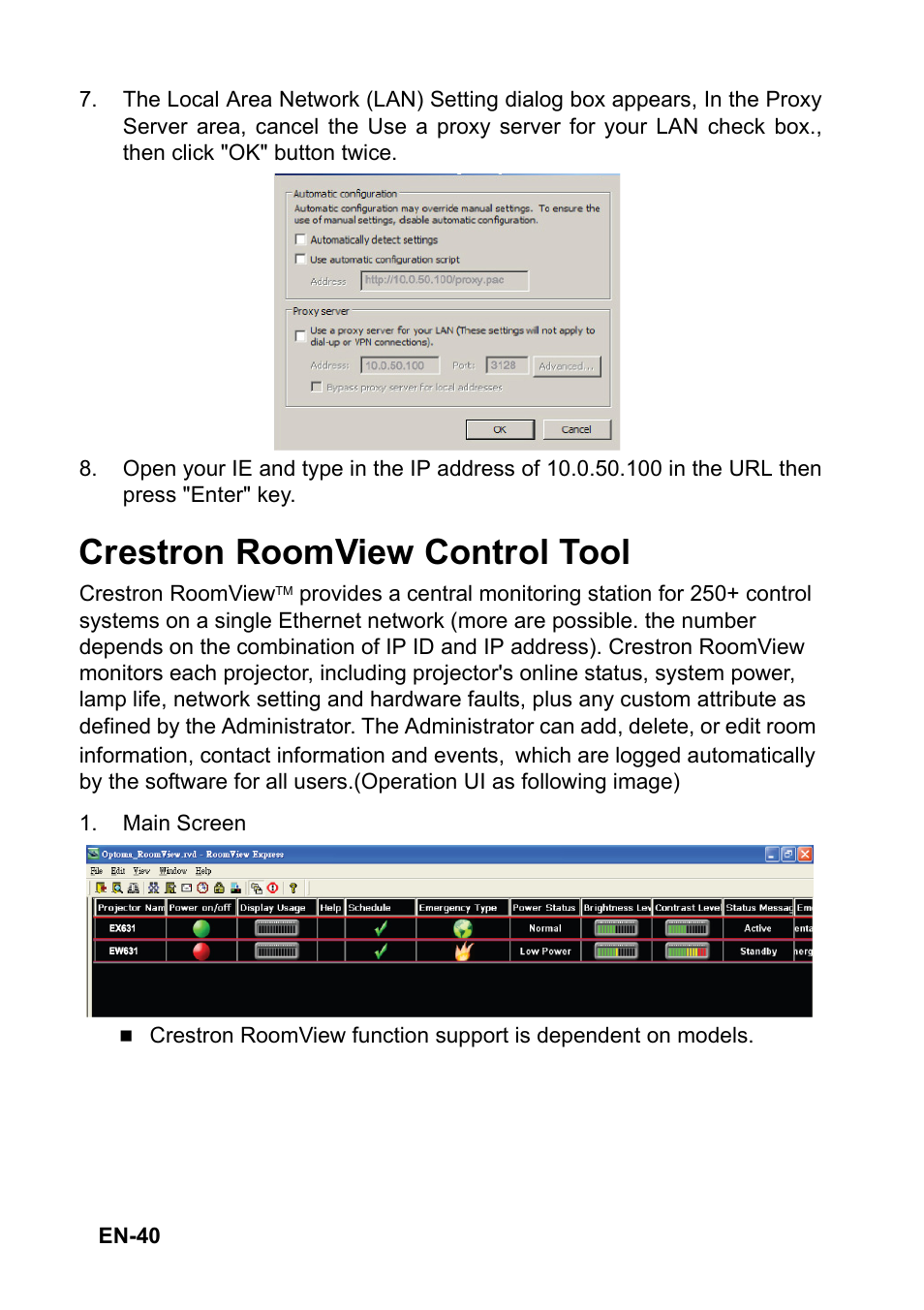 Crestron roomview control tool | Optoma FX5200 User Manual | Page 40 / 59