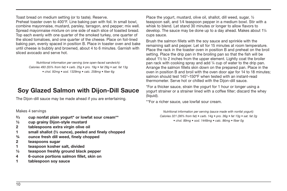 Soy glazed salmon with dijon-dill sauce | Cuisinart TOB-50BC User Manual | Page 10 / 25