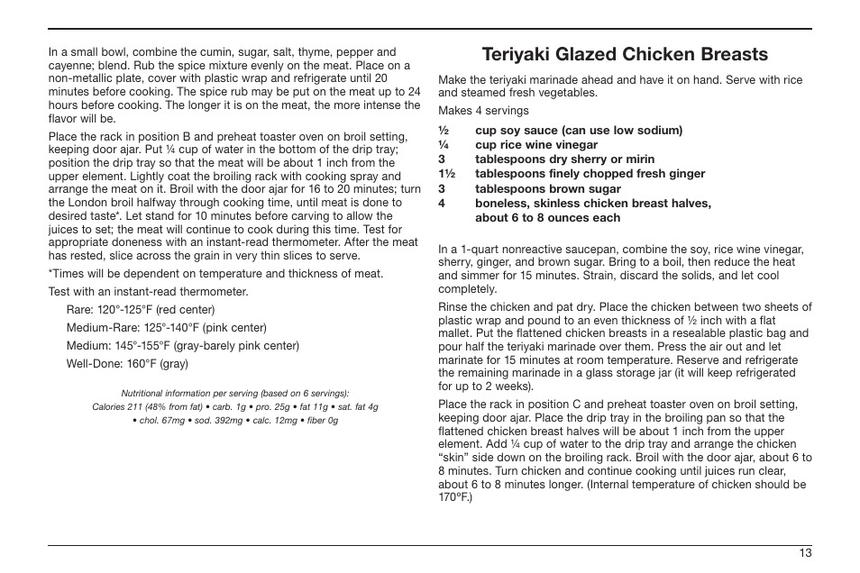 Teriyaki glazed chicken breasts | Cuisinart TOB-50BC User Manual | Page 13 / 25