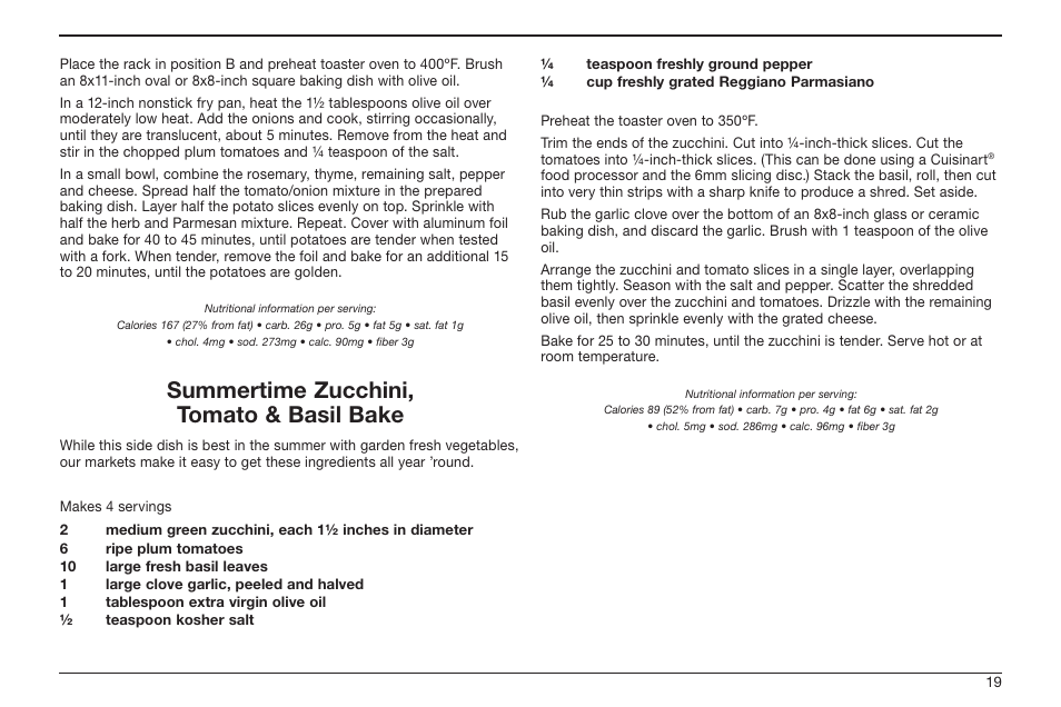 Summertime zucchini, tomato & basil bake | Cuisinart TOB-50BC User Manual | Page 19 / 25