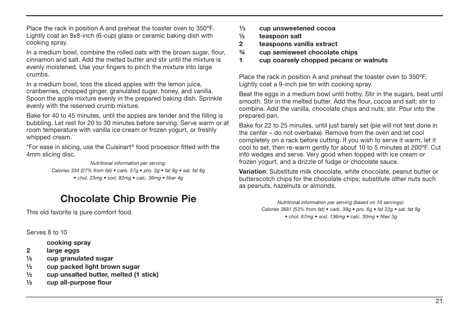 Chocolate chip brownie pie | Cuisinart TOB-50BC User Manual | Page 21 / 25