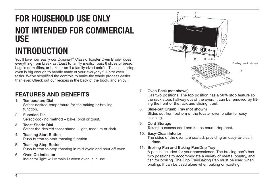 Features and benefits | Cuisinart TOB-50BC User Manual | Page 4 / 25