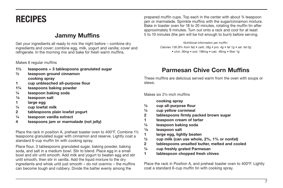 Recipes, Jammy muffins, Parmesan chive corn muffins | Cuisinart TOB-50BC User Manual | Page 7 / 25