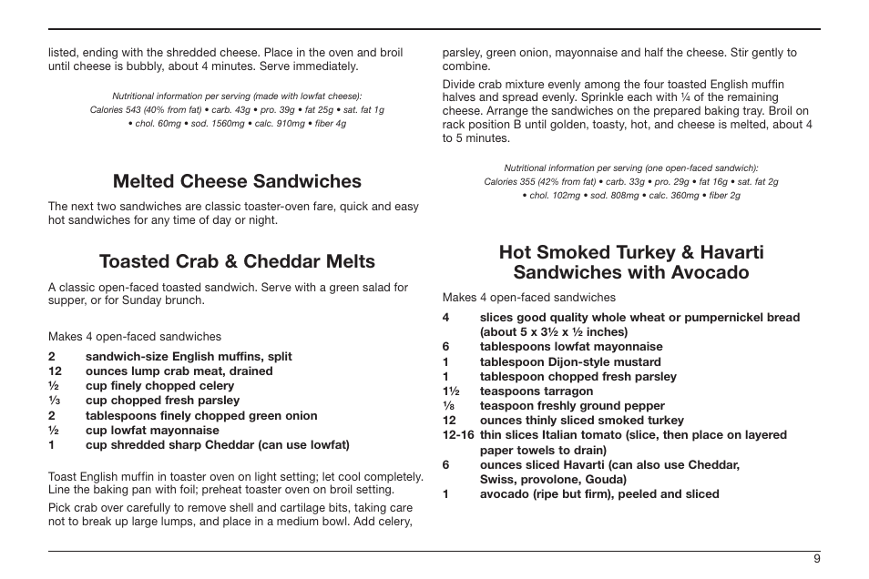 Melted cheese sandwiches, Toasted crab & cheddar melts | Cuisinart TOB-50BC User Manual | Page 9 / 25