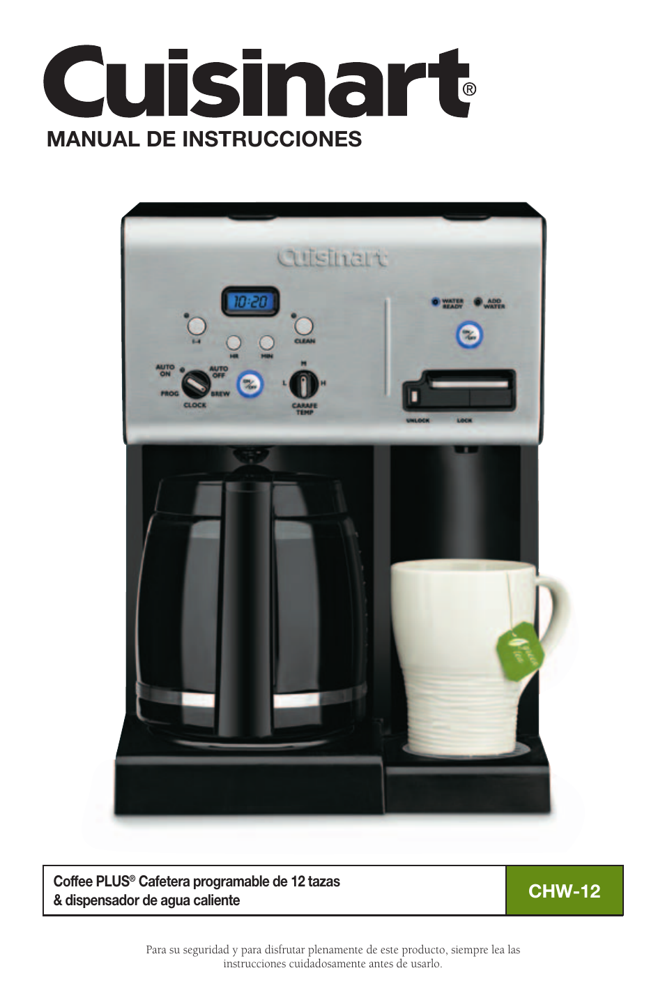 Manual de instrucciones, Chw-12 | Cuisinart Coffee PLUS 12-Cup Programmable Coffeemaker & Hot Water System CHW-12 User Manual | Page 13 / 24