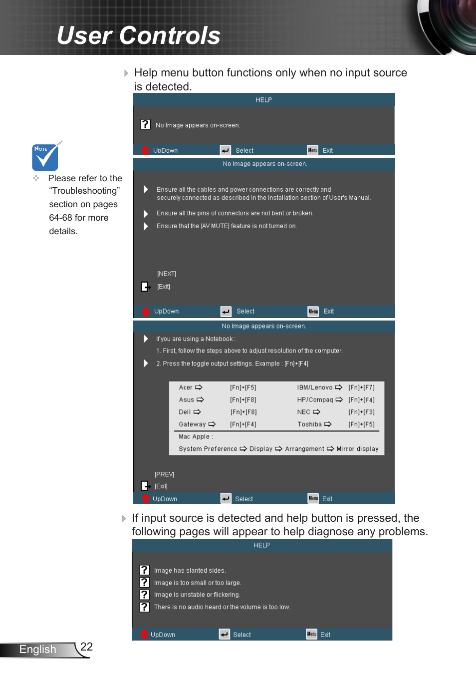 User controls | Optoma EX400 User Manual | Page 22 / 83