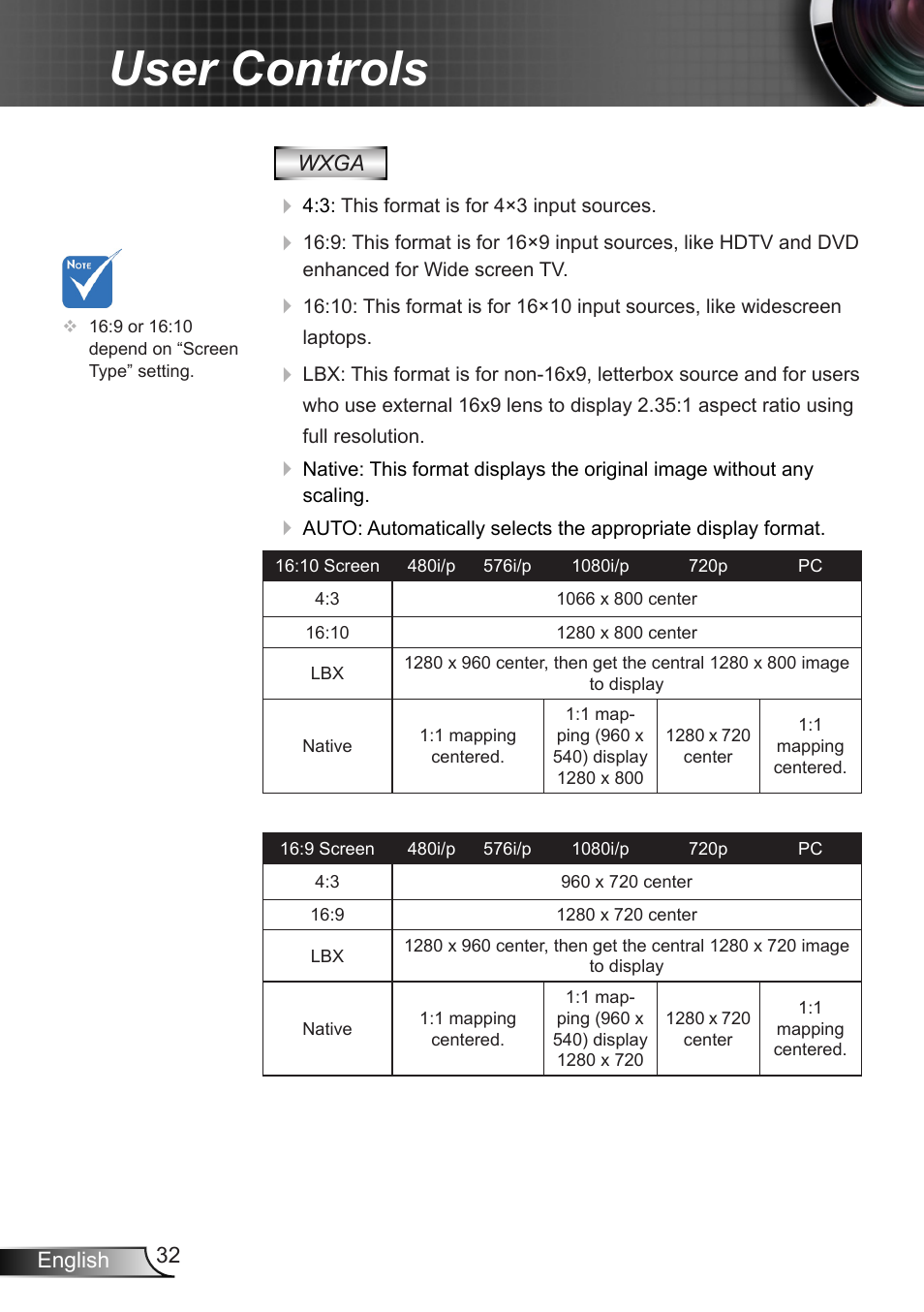 User controls | Optoma EX400 User Manual | Page 32 / 83