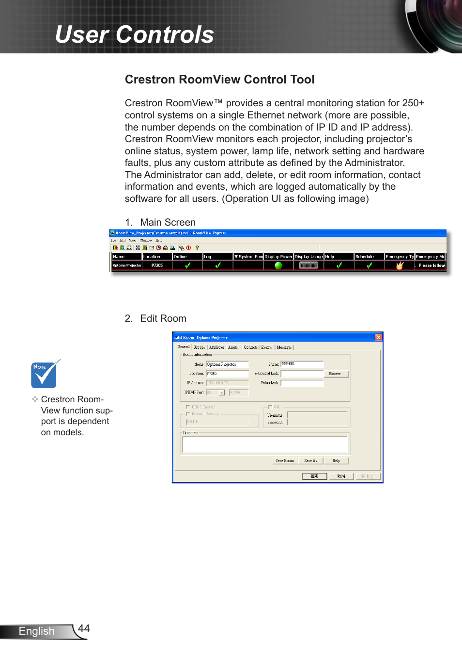 User controls | Optoma EX400 User Manual | Page 44 / 83