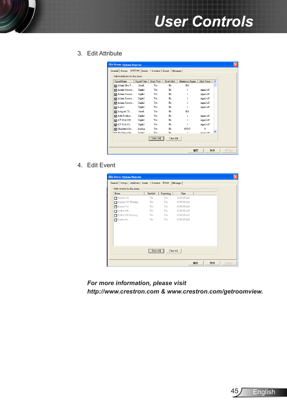 User controls | Optoma EX400 User Manual | Page 45 / 83