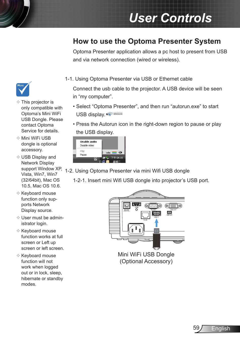 How to use the optoma presenter system, How to use the optoma presenter, System | User controls | Optoma EX400 User Manual | Page 59 / 83