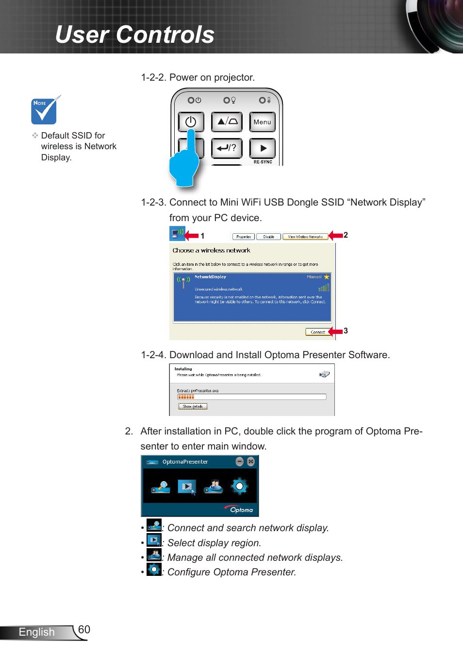User controls | Optoma EX400 User Manual | Page 60 / 83