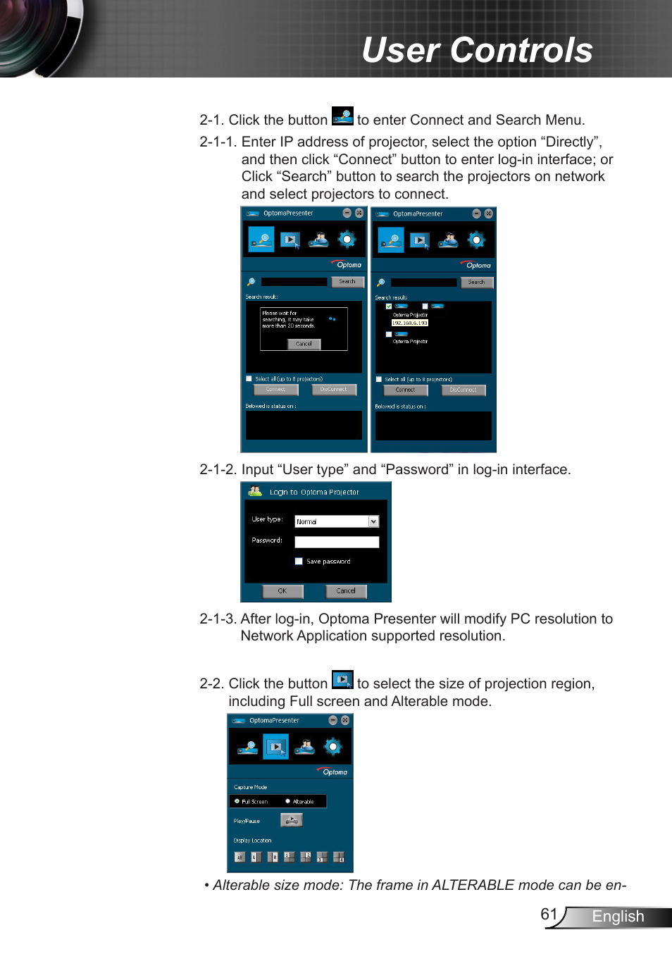 User controls | Optoma EX400 User Manual | Page 61 / 83