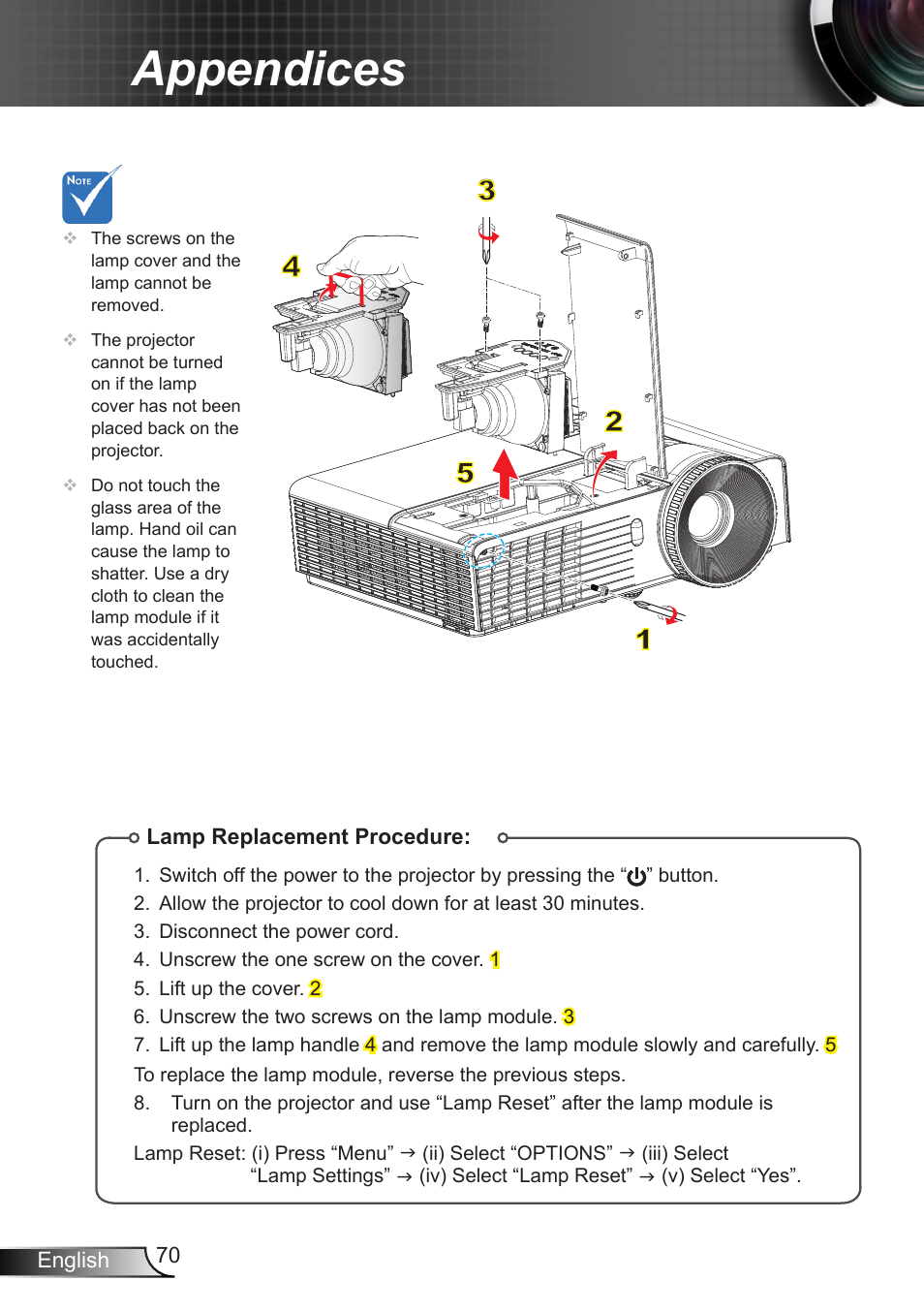 Appendices | Optoma EX400 User Manual | Page 70 / 83