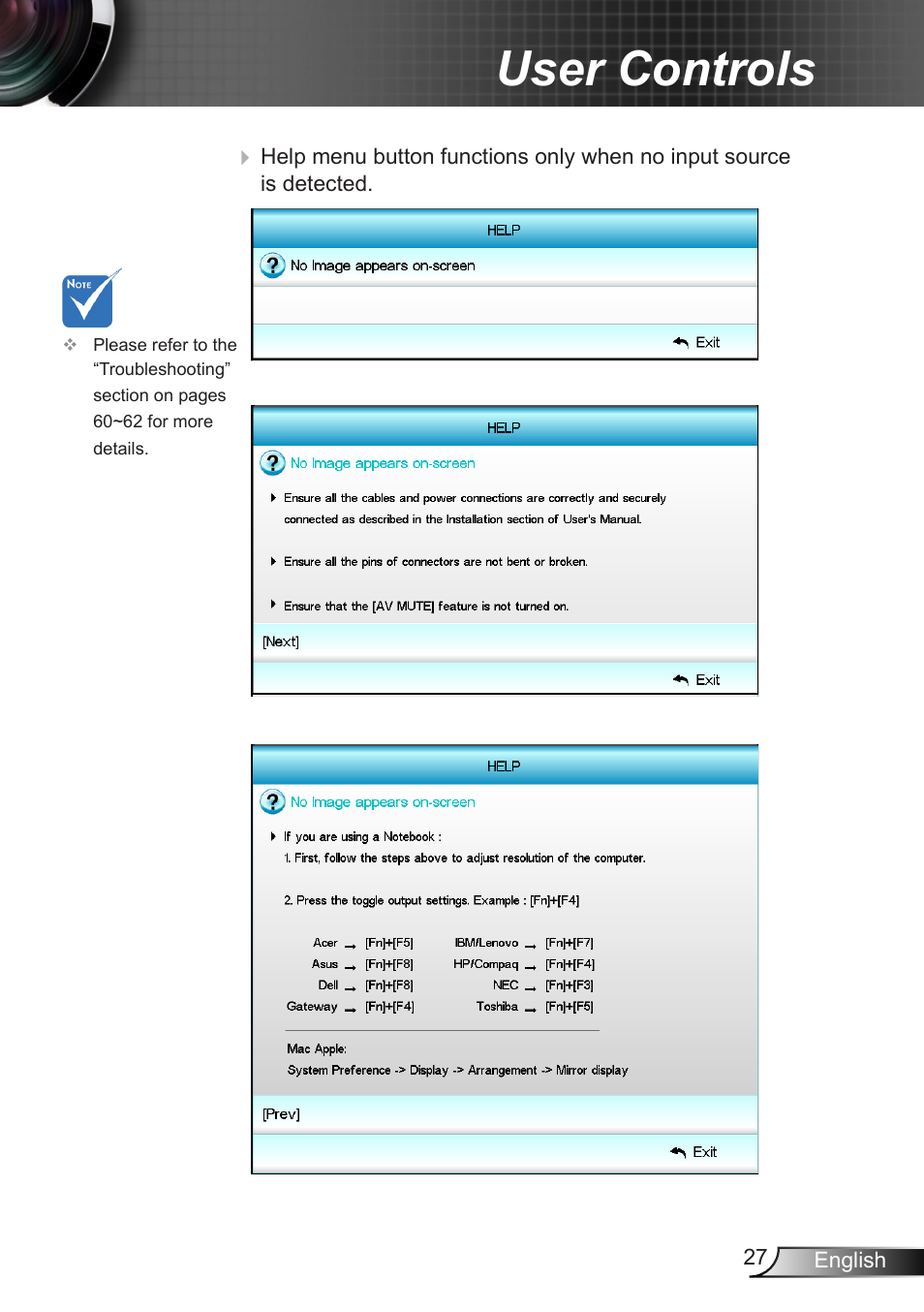 User controls | Optoma X402 User Manual | Page 27 / 79