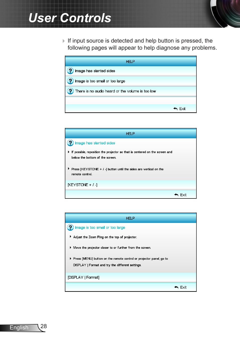 User controls | Optoma X402 User Manual | Page 28 / 79