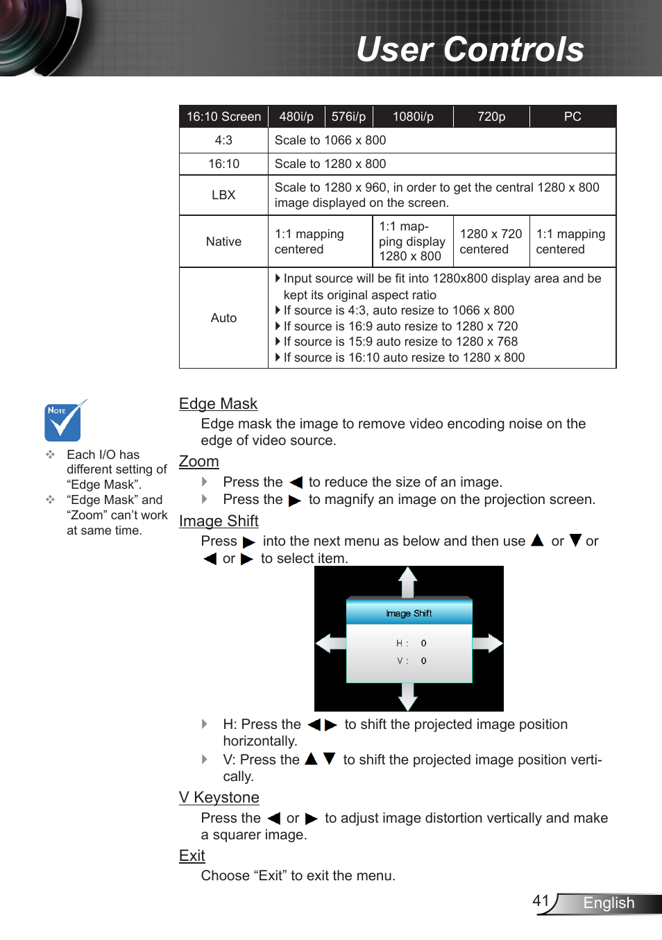 User controls | Optoma X402 User Manual | Page 41 / 79