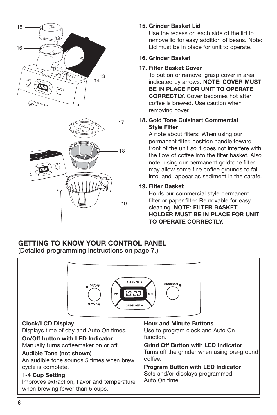 Getting to know your control panel | Cuisinart Grind & Brew Thermal DGB-650 User Manual | Page 6 / 12