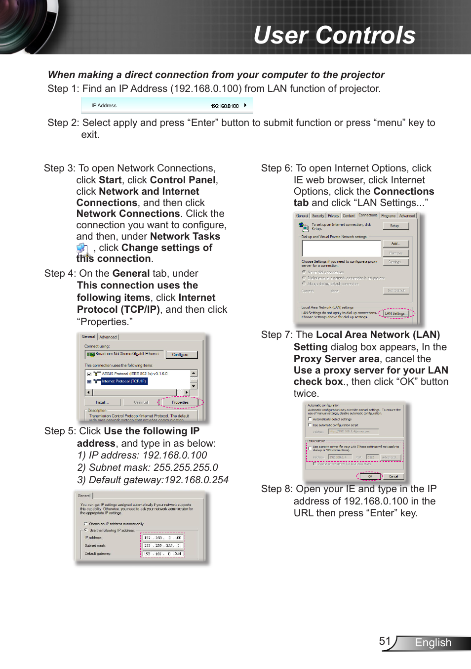 User controls | Optoma W401 User Manual | Page 51 / 79