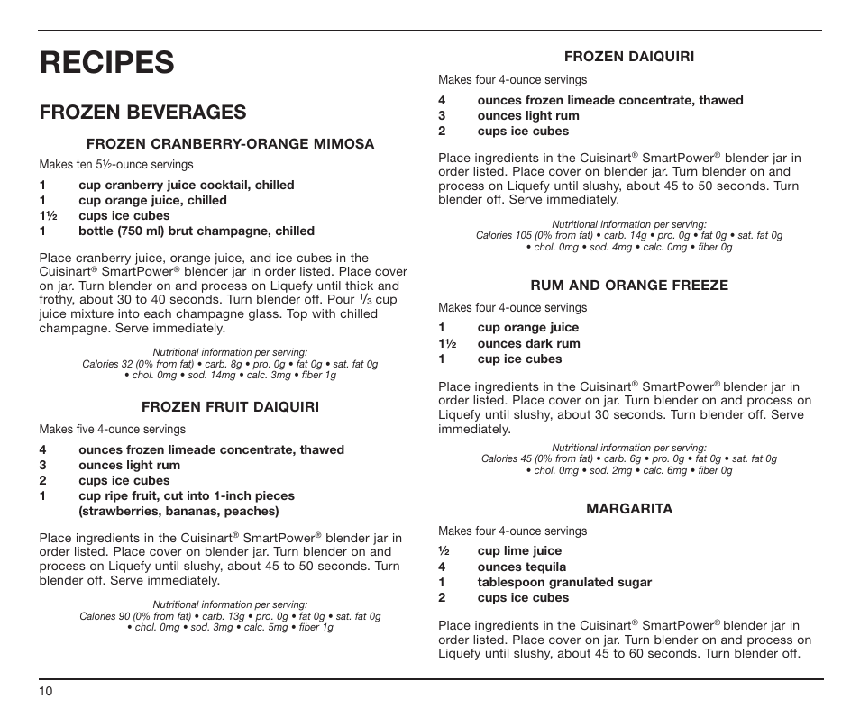 Recipes, Frozen beverages | Cuisinart SPB-7CH User Manual | Page 10 / 25