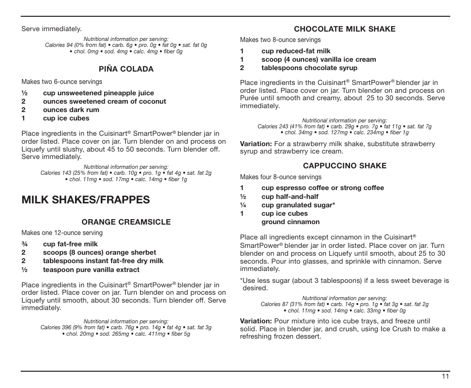 Milk shakes/frappes | Cuisinart SPB-7CH User Manual | Page 11 / 25