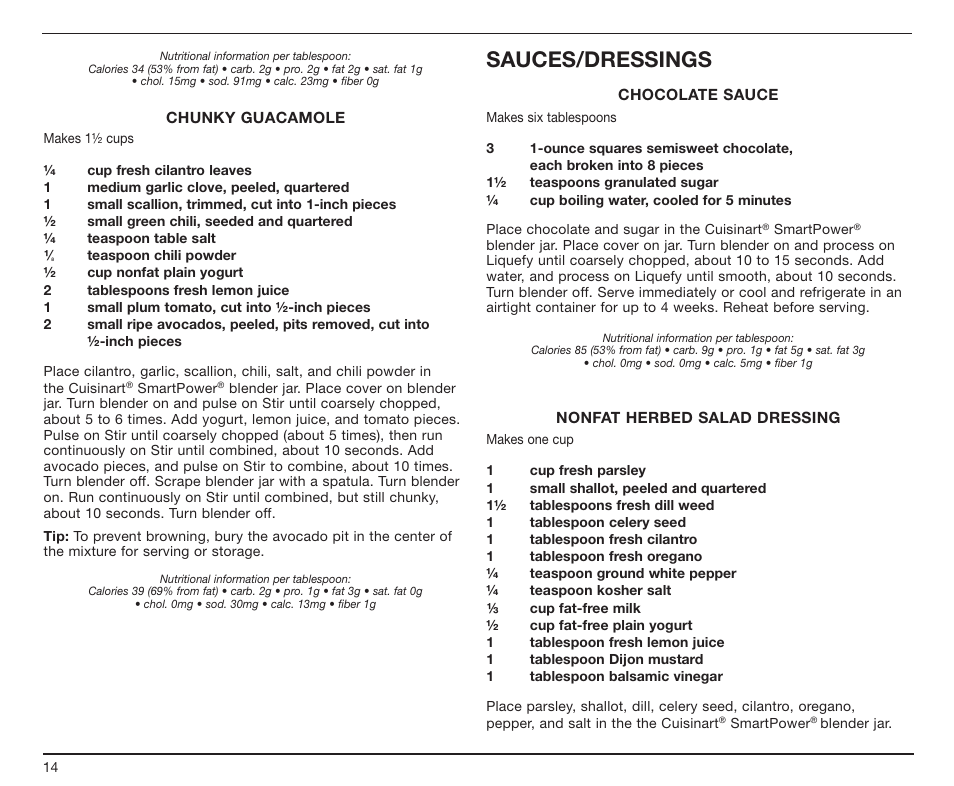 Sauces/dressings | Cuisinart SPB-7CH User Manual | Page 14 / 25