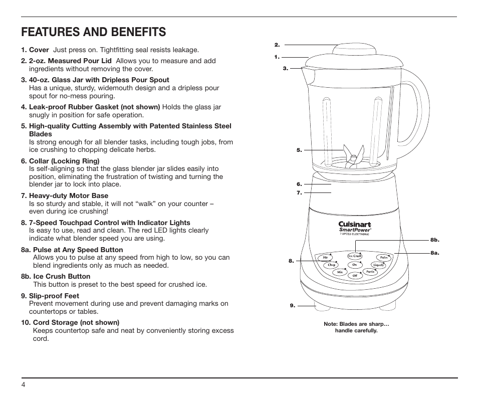 Features and benefits | Cuisinart SPB-7CH User Manual | Page 4 / 25