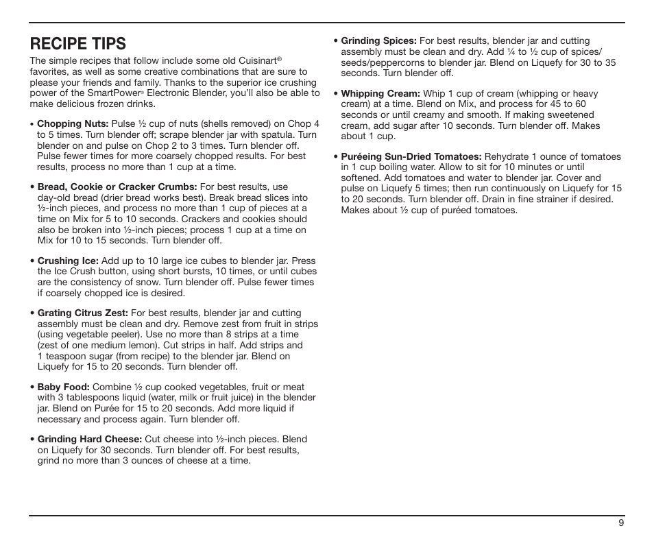 Recipe tips | Cuisinart SPB-7CH User Manual | Page 9 / 25