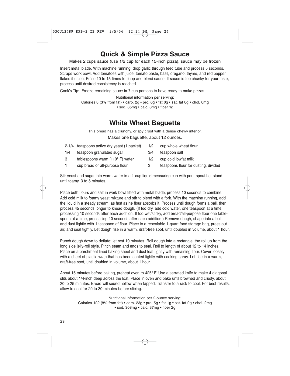 Quick & simple pizza sauce, White wheat baguette | Cuisinart HANDY PREP DFP-3 User Manual | Page 24 / 32