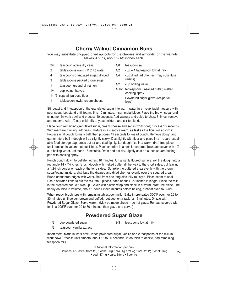 Cherry walnut cinnamon buns, Powdered sugar glaze | Cuisinart HANDY PREP DFP-3 User Manual | Page 25 / 32