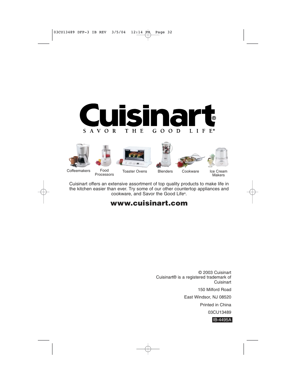 Cuisinart HANDY PREP DFP-3 User Manual | Page 32 / 32