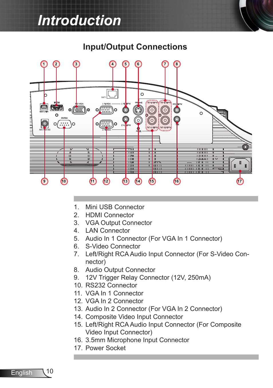 Input/output connections, Introduction | Optoma X307USTi User Manual | Page 10 / 61