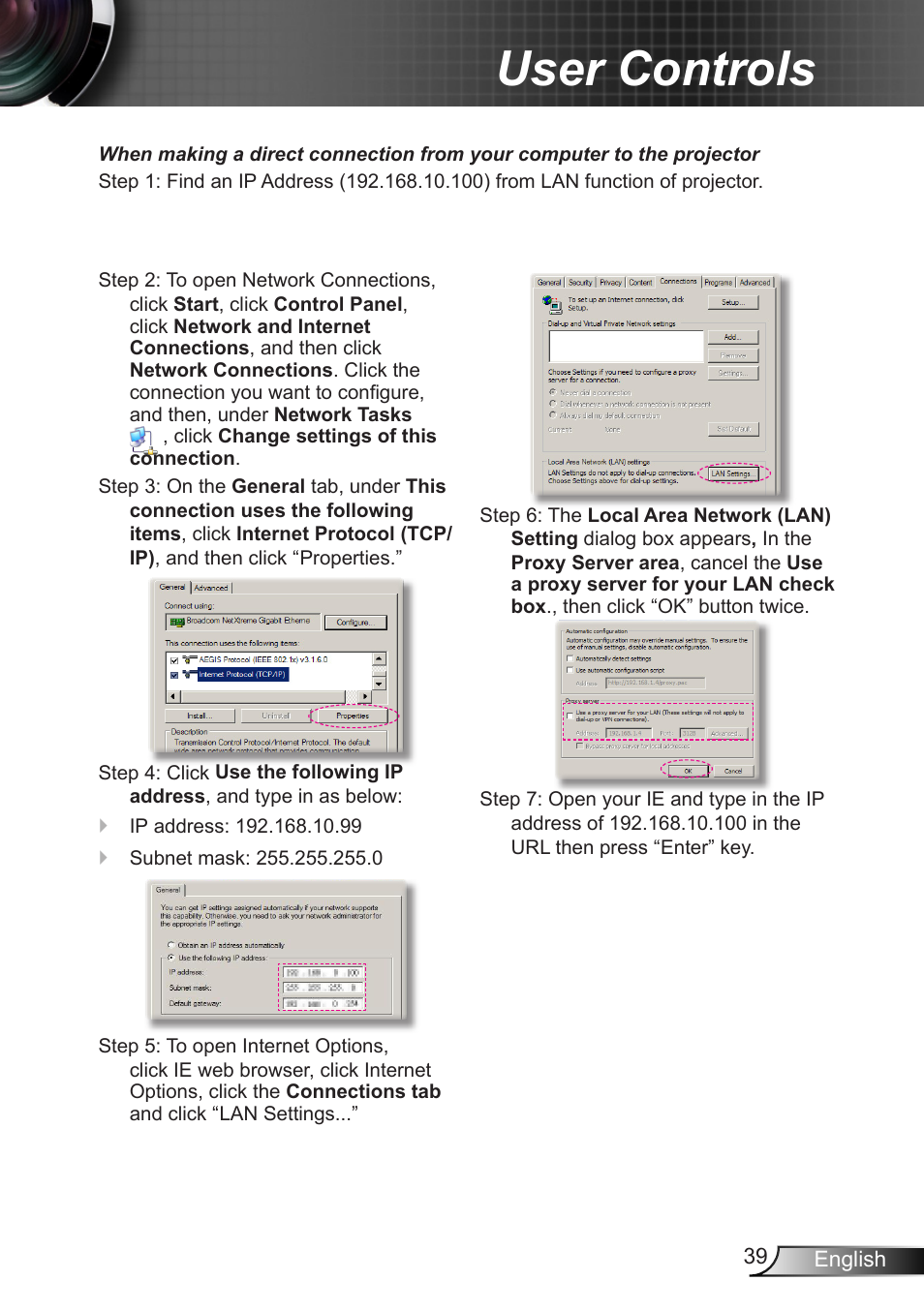 User controls | Optoma X307USTi User Manual | Page 39 / 61