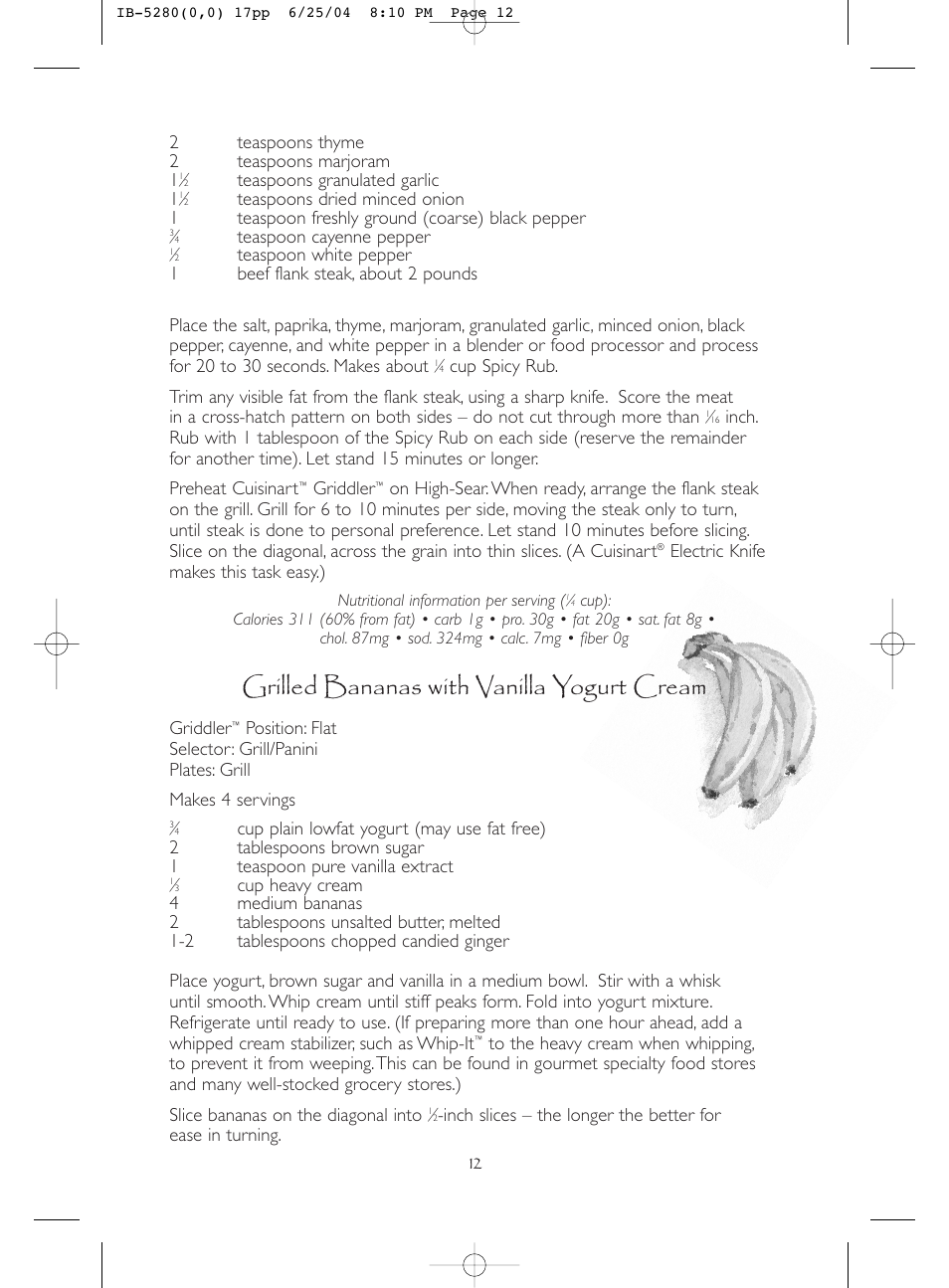 Grilled bananas with vanilla yogurt cream | Cuisinart IB-5280A User Manual | Page 12 / 18