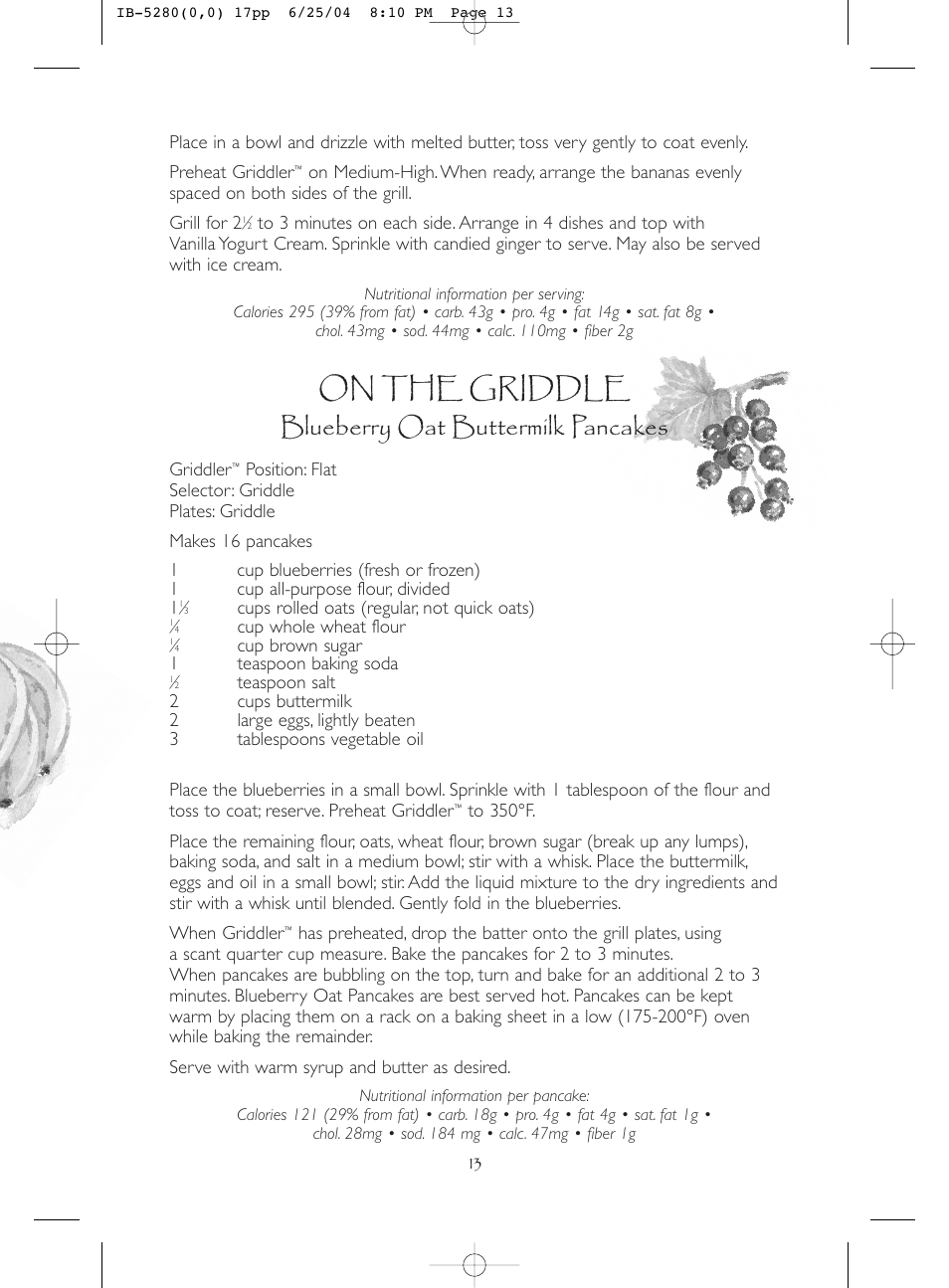 On the griddle, Blueberry oat buttermilk pancakes | Cuisinart IB-5280A User Manual | Page 13 / 18